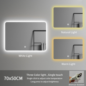 Hình chữ nhật hiện đại không khung led phòng tắm tường gương 70*50 ba màu chiếu sáng cho khách sạn hoặc căn hộ - Product Image 3