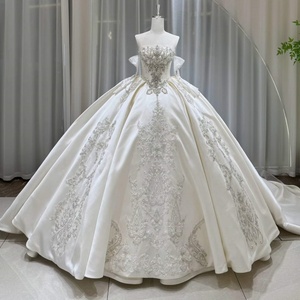 Lsoy058 Ivory Modern <b>Wedding</b> Dress Sweetheart Neckline Backless Crystal Beaded Baroque Embroidery Satin Ball Gown Chapel Train - Product Image 1