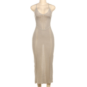 Vestido de punto elegante para mujer, sin mangas, sin espalda, cruzado, vendaje, estiramiento, Simple, Sexy, fiesta de cumpleaños, Clubwear, <span class=keywords><strong>Vestidos</strong></span> ajustados - Product Image 4