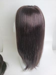 Perruque en cheveux humains lisses de 14 pouces, liée à la main, avec clip, légère, noir brillant, brun, respirante, bonnet de chimio - Product Image 4