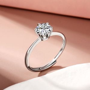 Dylam <b>Adjustable</b> Open 1CT 925 <b>Sterling</b> <b>Silver</b> Engagement <b>Rings</b> Solitaire Cubic Zirconia CZ Wedding Promise <b>Rings</b> for Women - Product Image 4