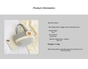 Borsa a Spalla in Paglia Intrecciata a Mano per Donne, Borsa da <span class=keywords><strong>Spiaggia</strong></span> Estiva con Fiocco e Decorazione Floreale, Logo Personalizzato, Borsa Intrecciata alla Moda - Product Image 3