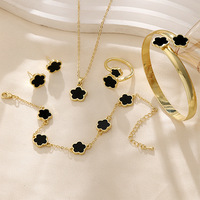 Nuevo Conjunto de Joyería de Moda para Mujer, 5 Piezas, Trébol de Cinco Hojas, Colorido, Pulsera, Anillo, Aretes y Collar