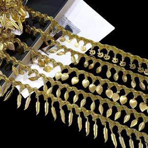 डिय कपड़े सहायक सोने की ब्रेडेड फीता 35 मिमी पोशाक शिल्प सजावटी त्रिकोण टास्सेल पत्ती डिजाइन टोपी फीता ट्रिम्स - Product Image 4