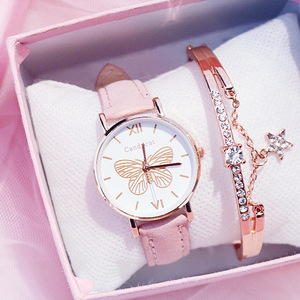 2pcs/set Women's Fashion Trend Versatile butterfly Dial Belt Quartz Watch+star Bracelet - Product Image 1