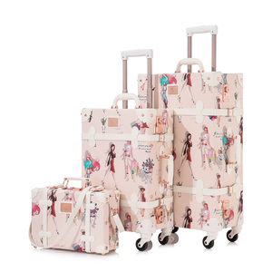 UNIWALKER FACTORY Vintage Maleta Set con cerradura TSA, ODM OEM Hecho a mano Faux Leather Spinner Trunk Equipaje <span class=keywords><strong>para</strong></span> mujeres - Product Image 1