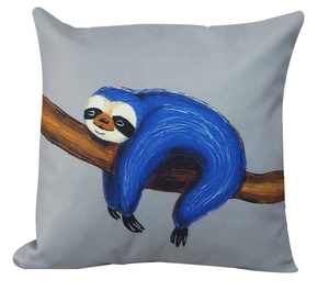 Cartoon Blue Sloth <b>Printed</b> Square <b>Cushion</b> Cover for Home Decor - Product Image 1