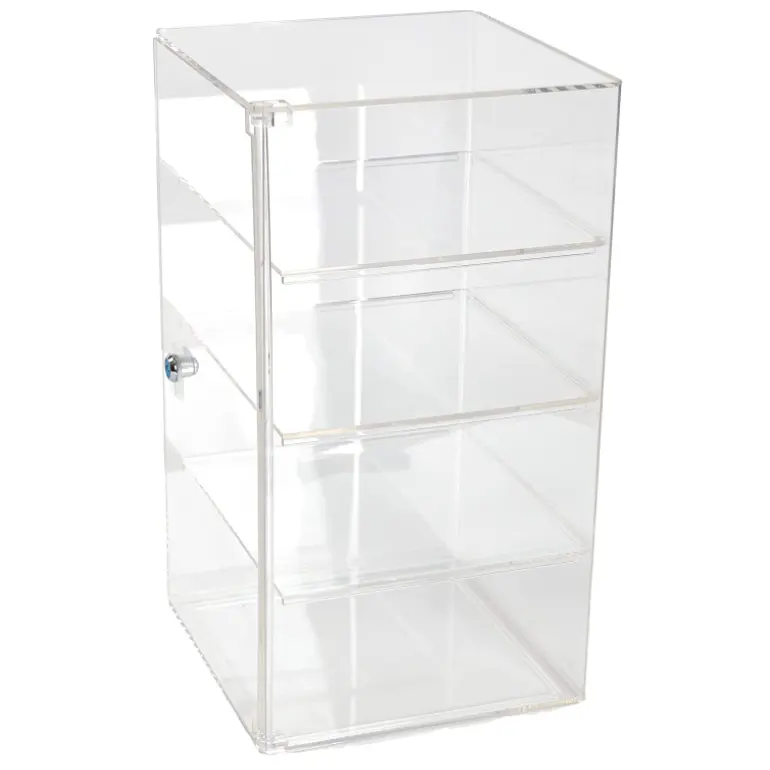 Transparent Acrylic Lock Display Cabinet for Boutique Gift Jewelry PVC Store Display Stand with Model on Shelf Application