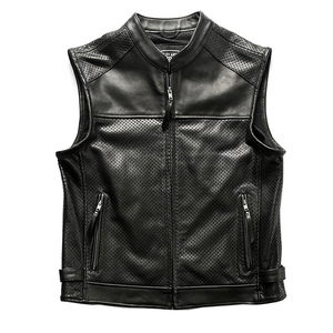 <b>Men's</b> Black PU <b>Leather</b> Moto <b>Vest</b> Stand Collar Zipper Closure Breathable Summer Sleeveless Jacket Solid Color Regular Fit - Product Image 1