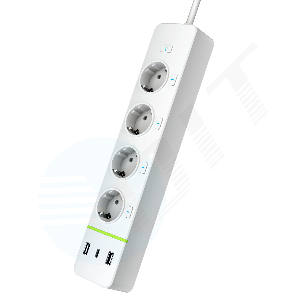 Многоразовая силовая лента с вилками ЕС, 1 розетка переменного тока и 2 порта USB, индивидуальные переключатели для домашнего и офисного использования