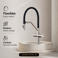 Robinet de cuisine moderne en acier inoxydable, à poser sur comptoir, avec double poignée, col de cygne, pivotant à 360°, à haut arc, pour eau potable