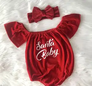 Santa bebek yenidoğan kapalı omuz Onesie kolsuz noel giysileri kadife tulum bebek