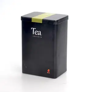 Customised patterns rectangular sealed matte black loose leaf tea tin box bulk metal tea caddy tin packaging