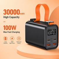 Batterie externe 100W à charge rapide 30000mAh avec écran LED et lampe torche pour ordinateur portable, téléphone, tablette, logo personnalisé OEM/ODM, vente en gros B2B