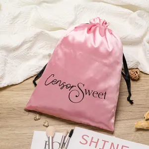Recyclable Custom Logo Printing Shiny Satin Dust Bag For Lingerie Soft Drawstring Hair Gift Packing Silk Pouch For Skin Care