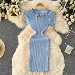 A406076女式性感针织罗纹紧身长裙圆领无袖修身长裙 - Product Image 4