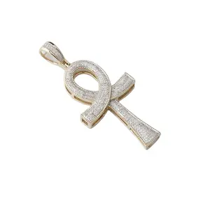 Hot sales 10k solid gold pendant with real diamonds hip hop gold jewelry cross design