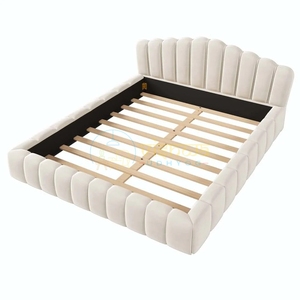 Luxurious Upholstered Platform Bed with Vertical Channel <b>Headboard</b> and <b>Cushioned</b> Border Modern Designer Bedroom Furniture Bed - Product Image 4
