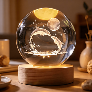 Customizable 6cm Glass Ball 3D Laser Engraved Animal Series Wooden LED Night <b>Light</b> for Home Decoration - Product Image 1