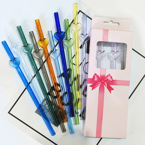 Valentine Ngày Tái Sử dụng ống hút thủy tinh thiết kế trái tim đầy màu sắc uống kính ống hút cho cocktail với làm sạch bàn chải - Product Image 1