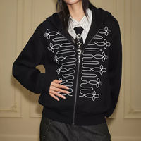 Sweat-shirts à capuche vintage en molleton épais à épaules classiques, broderie personnalisée en cordwork, sweat-shirts à capuche zippés courts