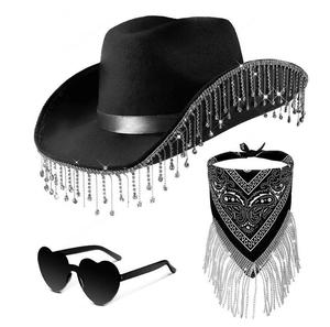 Sombrero de vaquera personalizado para mujer con borlas Moda Vaquera 3 PCS Conjuntos Sombrero Gafas de sol - Product Image 1