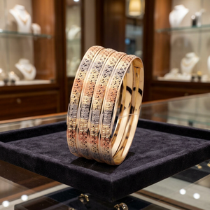 Wholesale 3 Tone Plated Forming <b>Bangles</b>, Trendy Multi Tone Modern <b>Bangles</b>, Fashion <b>Bangles</b>, Tri Color Plated Brass <b>Bangles</b> Set. - Product Image 2