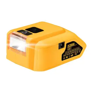 DCB090 Battery Adapter Compatible with Dewalt 14.4V/18V/20V Max Li-ion Battery Converter with LED Work Light Dual USB DC Port