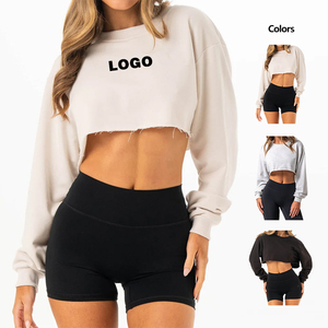 Sweat-shirt oversize court pour femme, ourlet brut, haute qualité, 35% coton 65% polyester, col rond, pour l'entraînement et le quotidien - Product Image 1
