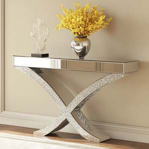 ชุดโต๊ะคอนโซลไม้โอ๊คแท้แบบมีกระจก ดีไซน์คริสตัลเพชรบดละเอียด สไตล์โมเดิร์น สำหรับห้องนั่งเล่นและโรงแรม ขายส่งจากโรงงาน - Product Image 3