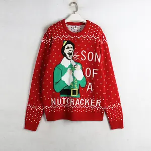 Acrylic Fleece Hombre Custom Logo Knitting Patterns Cotton Manufacturers Red Knitted Christmas Sweater Men