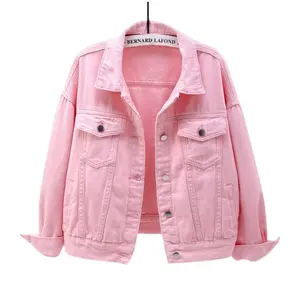 S-4XL Plus Size Women Candy Color Jean Denim Jacket Long Sleeve Coat Schoolgirl Light Blue Loose Jacket Women's Jackets