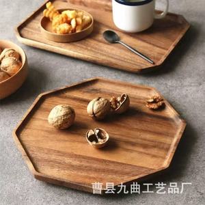 Black Walnut Wood <b>Tray</b> Round For Restaurant <b>Tea</b> Snacks Serving - Product Image 1