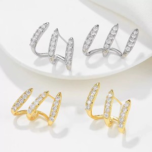 Pendientes curvos de 3 capas con diamantes de imitación, estilo minimalista, diseño de arco, para mujer - Product Image 5