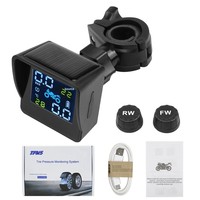 Hochwertiges USB-Solar-Lade-TPMS-System für Motorräder zur Überwachung von Reifendruck und -temperatur mit 2 externen Sensoren.
