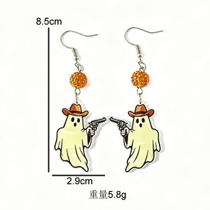 Vente en gros transfrontalière Nouveauté Halloween Boucles d'oreilles créatives modernes en plastique acrylique motif chauve-souris, fantôme, citrouille - Product Image 4