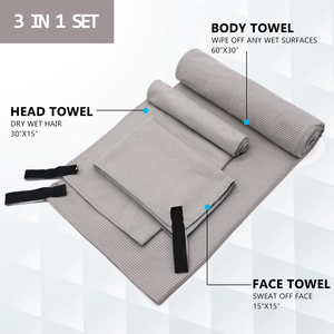 Serviette en microfibre côtelée personnalisée EN2 OEM, ensemble 3 en 1, serviette <span class=keywords><strong>de</strong></span> sport, serviette <span class=keywords><strong>de</strong></span> gym à séchage rapide, serviette <span class=keywords><strong>de</strong></span> voyage pour le camping, la plage, le yoga - Product Image 1