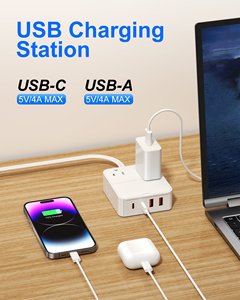 ปลั๊กพ่วงไฟฟ้า 6 ฟุต 4 ช่องเสียบ AC 4 พอร์ต USB ป้องกันไฟกระชาก สถานีชาร์จแบบประหยัดพลังงานสำหรับแล็ปท็อป - Product Image 3