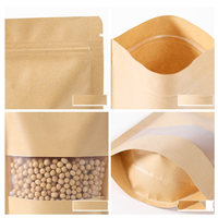 Sac en papier kraft brun naturel à fond plat avec languette de traction, fermeture éclair refermable, doublure en aluminium, scellage sur huit côtés, emballage alimentaire