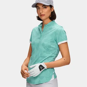 Golf Top Women Zip Stand Collar Top Slim Fit Lady Manufacturer Apparel Embroidered Logo Golf Wear Polo Shirts For Women