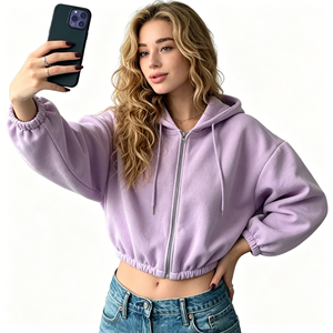 2026 Veste courte à capuche zippée pour femme, style européen et américain, en coton doux, coupe ample et polyvalente, vente en gros - Product Image 5