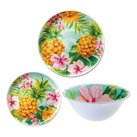 Assiette à dîner en mélamine sur le thème hawaïen de 9 pouces - Vaisselle à motif d'ananas et de fleurs pour un usage quotidien et festif