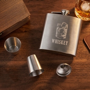Shunstone Moderne 5oz En Acier Inoxydable Whisky Hip Flask Gift Set Anniversaire Entreprise Cadeaux Promotionnels pour Hommes - Product Image 4