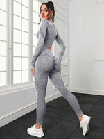 Ensemble de yoga et d'entraînement 2 pièces pour femme : Haut uni respirant sans couture, délavé, ajouré, mat, à manches longues et pantalon taille haute sculptant les hanches