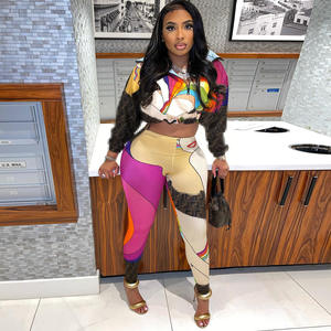 Completi da <span class=keywords><strong>Donna</strong></span> all'Ingrosso: Top Corto Stampato Sexy e Pantaloncini in Maglia Casual, Set di Abbigliamento Femminile per la Primavera - Product Image 2