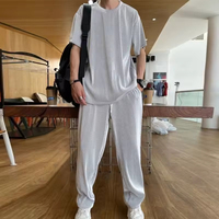 Pantalon de sport léger, respirant et fin, coupe droite, décontracté et tendance pour homme, couleur unie, automne, col rond à manches courtes