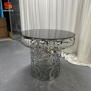LEDA Custom Wedding Banquets Events Circle Silver Frame Rose Hollow Pattern <b>Table</b> Stainless Steel Hotel Dining <b>Table</b> - Product Image 3