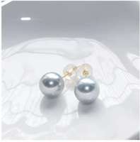 Boucles d'oreilles en perles d'eau salée Akoya 3A, 6-8 mm, rondes, couleur gris argent, tige en argent sterling 925, bijoux minimalistes pour mariage, pour la mariée