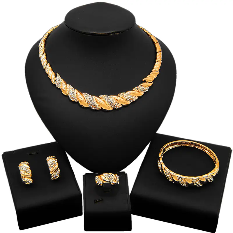 Yulaili Jewelry Manufacturer 2019 Latest Dubai Gold-color Jewelry Sets Costume Design Wedding Jewelry Set For Women