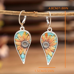 Orecchini a goccia con girasole per donna, gioielli vintage con motivo a goccia, alla moda - Product Image 3